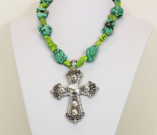 Lime Green and Turquoise Necklace with Magnetic Pendant